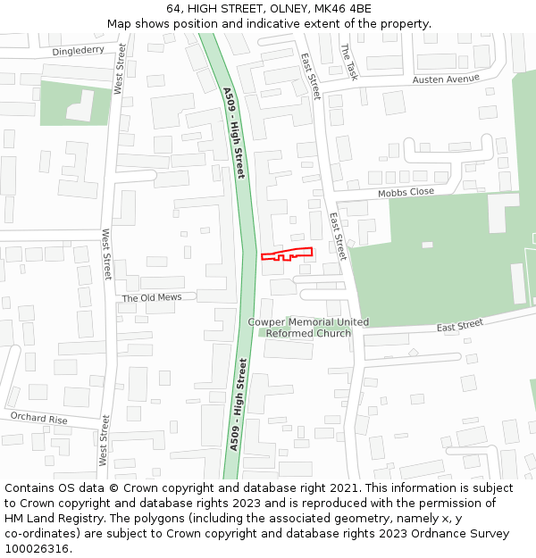 64, HIGH STREET, OLNEY, MK46 4BE: Location map and indicative extent of plot