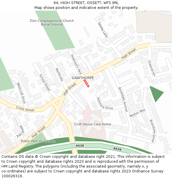 64, HIGH STREET, OSSETT, WF5 9RL: Location map and indicative extent of plot