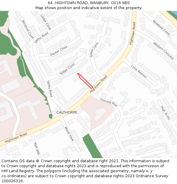 64, HIGHTOWN ROAD, BANBURY, OX16 9BS: Location map and indicative extent of plot