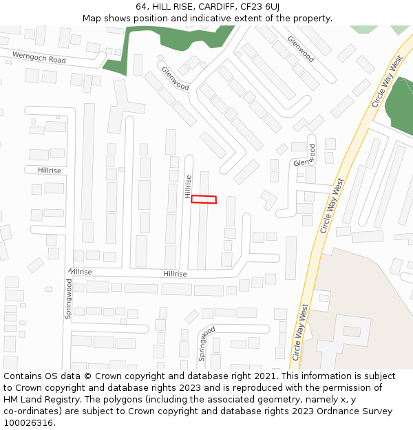 64, HILL RISE, CARDIFF, CF23 6UJ: Location map and indicative extent of plot