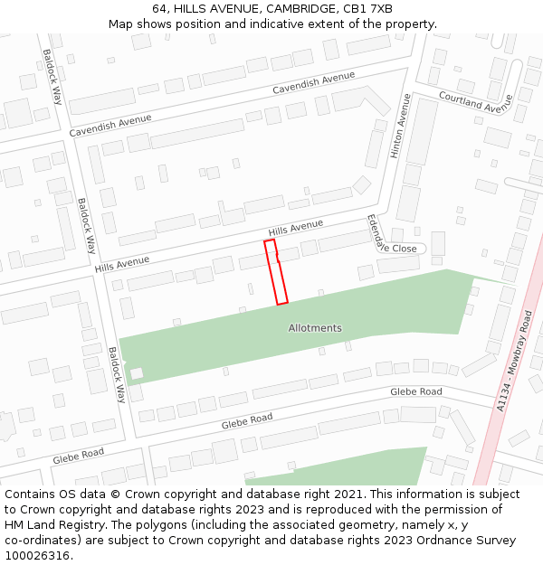 64, HILLS AVENUE, CAMBRIDGE, CB1 7XB: Location map and indicative extent of plot