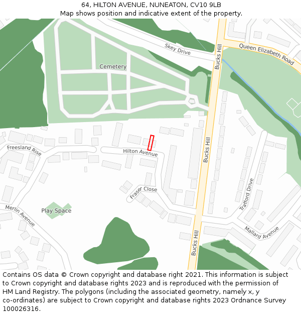 64, HILTON AVENUE, NUNEATON, CV10 9LB: Location map and indicative extent of plot