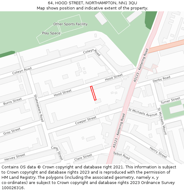 64, HOOD STREET, NORTHAMPTON, NN1 3QU: Location map and indicative extent of plot