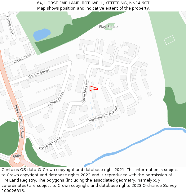 64, HORSE FAIR LANE, ROTHWELL, KETTERING, NN14 6GT: Location map and indicative extent of plot