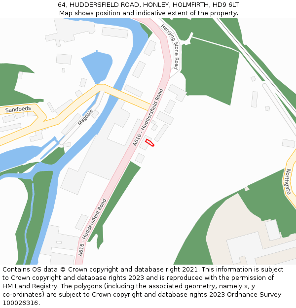 64, HUDDERSFIELD ROAD, HONLEY, HOLMFIRTH, HD9 6LT: Location map and indicative extent of plot