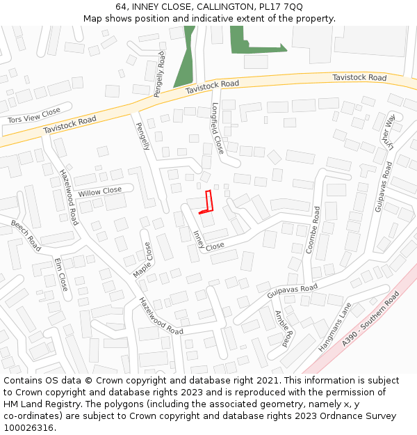 64, INNEY CLOSE, CALLINGTON, PL17 7QQ: Location map and indicative extent of plot