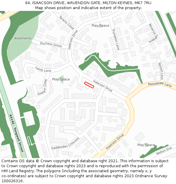 64, ISAACSON DRIVE, WAVENDON GATE, MILTON KEYNES, MK7 7RU: Location map and indicative extent of plot