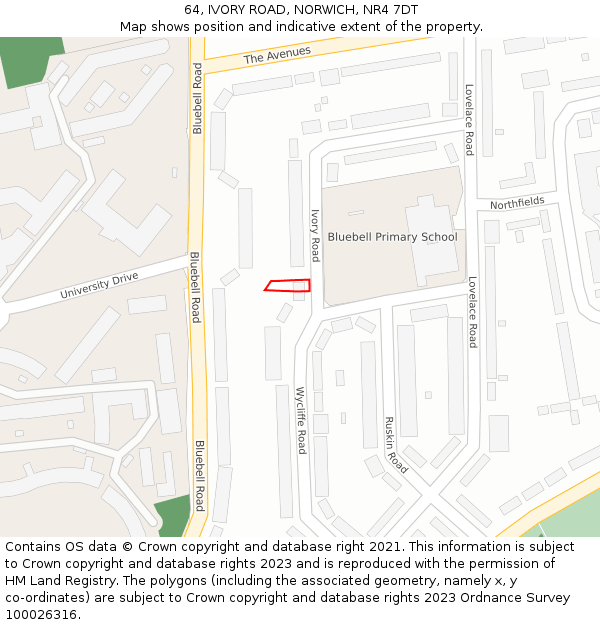 64, IVORY ROAD, NORWICH, NR4 7DT: Location map and indicative extent of plot
