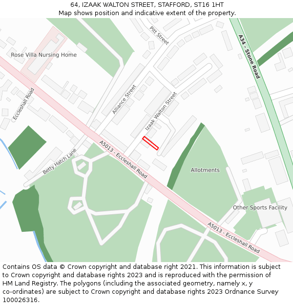 64, IZAAK WALTON STREET, STAFFORD, ST16 1HT: Location map and indicative extent of plot