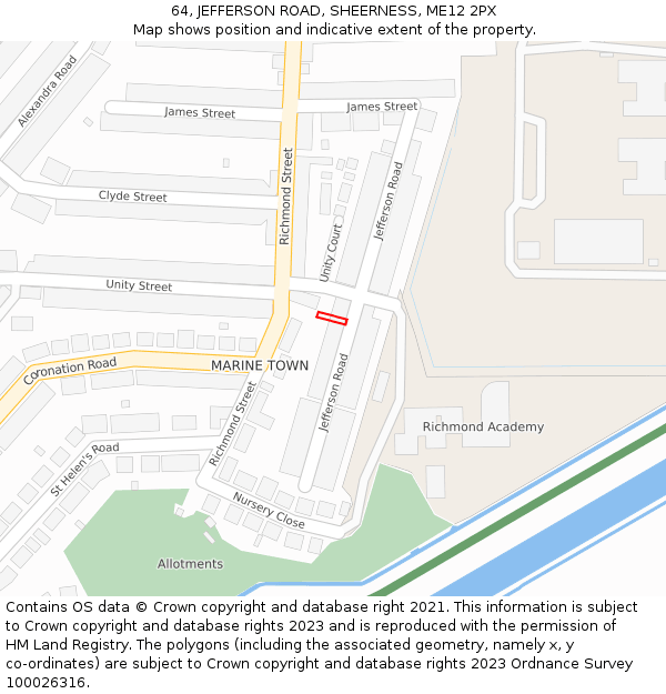 64, JEFFERSON ROAD, SHEERNESS, ME12 2PX: Location map and indicative extent of plot