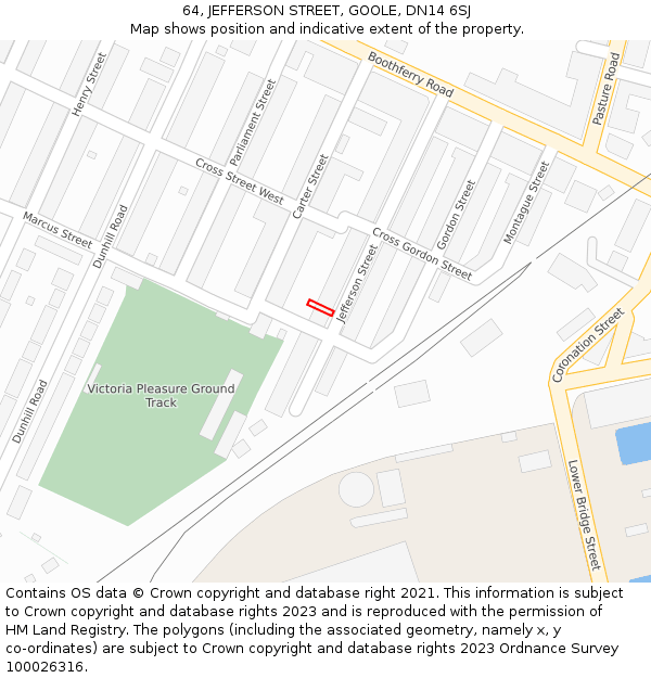 64, JEFFERSON STREET, GOOLE, DN14 6SJ: Location map and indicative extent of plot