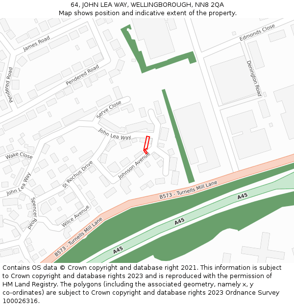 64, JOHN LEA WAY, WELLINGBOROUGH, NN8 2QA: Location map and indicative extent of plot