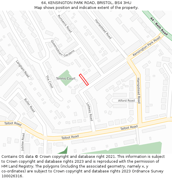 64, KENSINGTON PARK ROAD, BRISTOL, BS4 3HU: Location map and indicative extent of plot