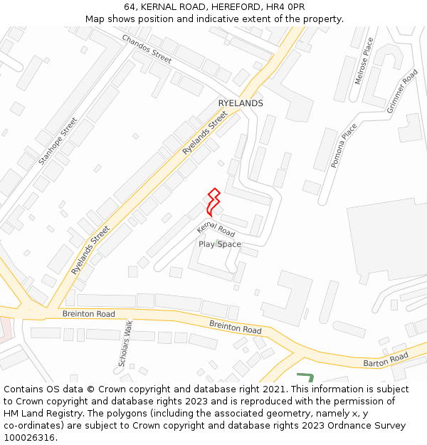 64, KERNAL ROAD, HEREFORD, HR4 0PR: Location map and indicative extent of plot
