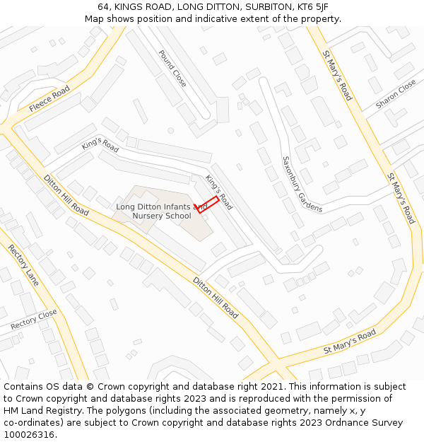 64, KINGS ROAD, LONG DITTON, SURBITON, KT6 5JF: Location map and indicative extent of plot