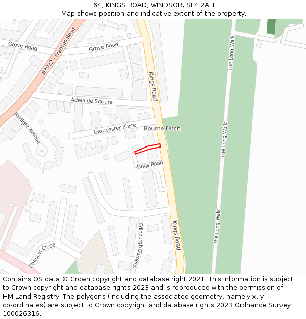 64, KINGS ROAD, WINDSOR, SL4 2AH: Location map and indicative extent of plot