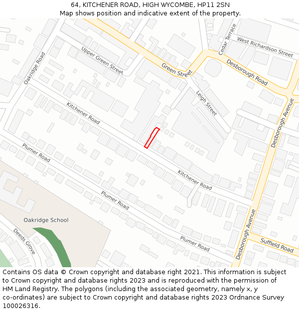 64, KITCHENER ROAD, HIGH WYCOMBE, HP11 2SN: Location map and indicative extent of plot