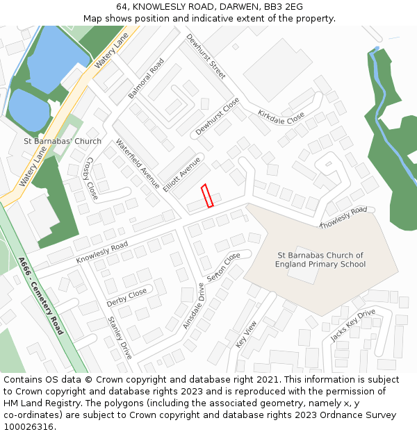 64, KNOWLESLY ROAD, DARWEN, BB3 2EG: Location map and indicative extent of plot