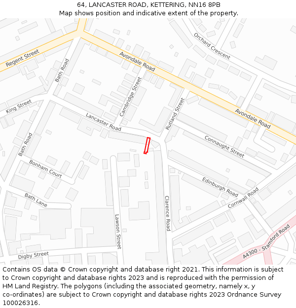 64, LANCASTER ROAD, KETTERING, NN16 8PB: Location map and indicative extent of plot
