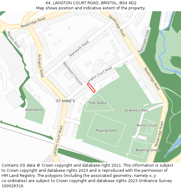 64, LANGTON COURT ROAD, BRISTOL, BS4 4EQ: Location map and indicative extent of plot