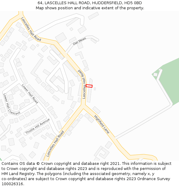 64, LASCELLES HALL ROAD, HUDDERSFIELD, HD5 0BD: Location map and indicative extent of plot