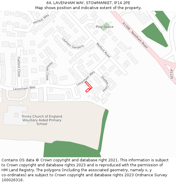 64, LAVENHAM WAY, STOWMARKET, IP14 2PE: Location map and indicative extent of plot