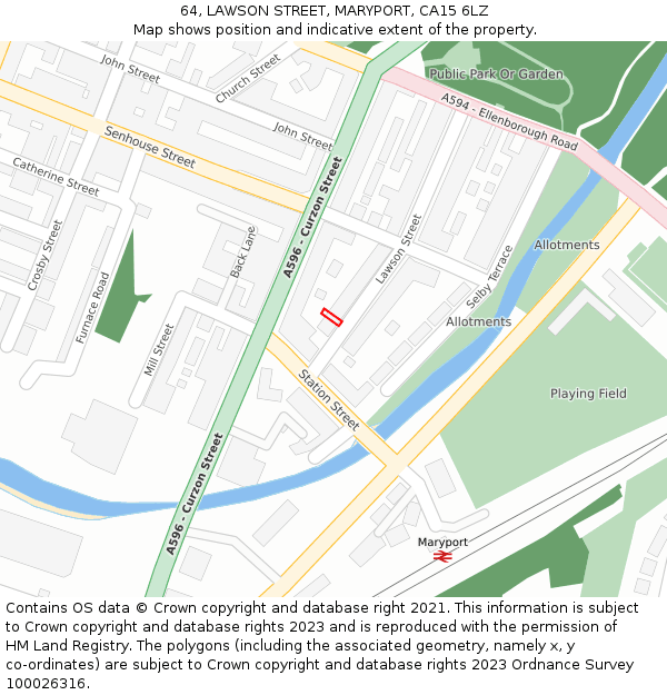 64, LAWSON STREET, MARYPORT, CA15 6LZ: Location map and indicative extent of plot