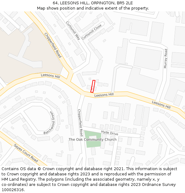64, LEESONS HILL, ORPINGTON, BR5 2LE: Location map and indicative extent of plot