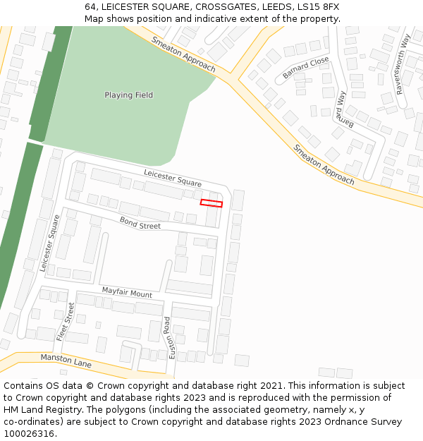 64, LEICESTER SQUARE, CROSSGATES, LEEDS, LS15 8FX: Location map and indicative extent of plot