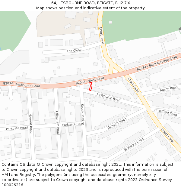 64, LESBOURNE ROAD, REIGATE, RH2 7JX: Location map and indicative extent of plot