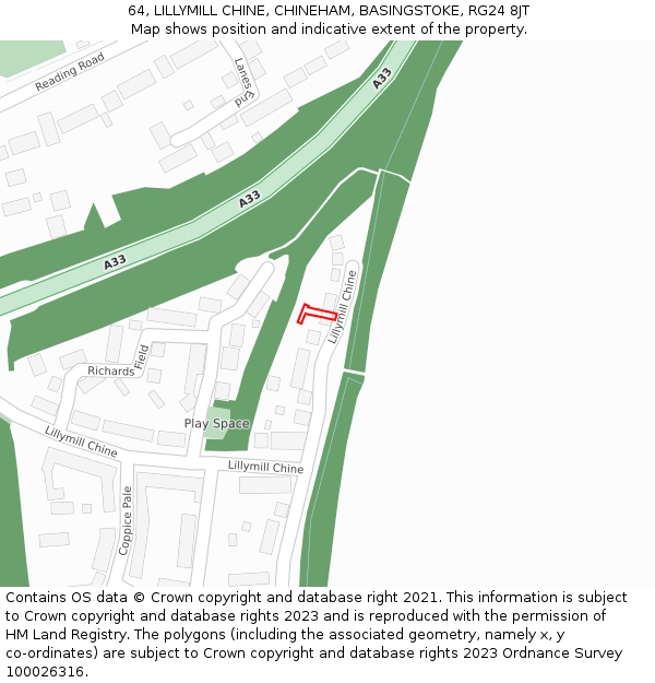 64, LILLYMILL CHINE, CHINEHAM, BASINGSTOKE, RG24 8JT: Location map and indicative extent of plot