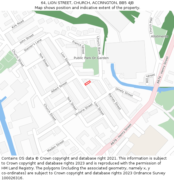 64, LION STREET, CHURCH, ACCRINGTON, BB5 4JB: Location map and indicative extent of plot