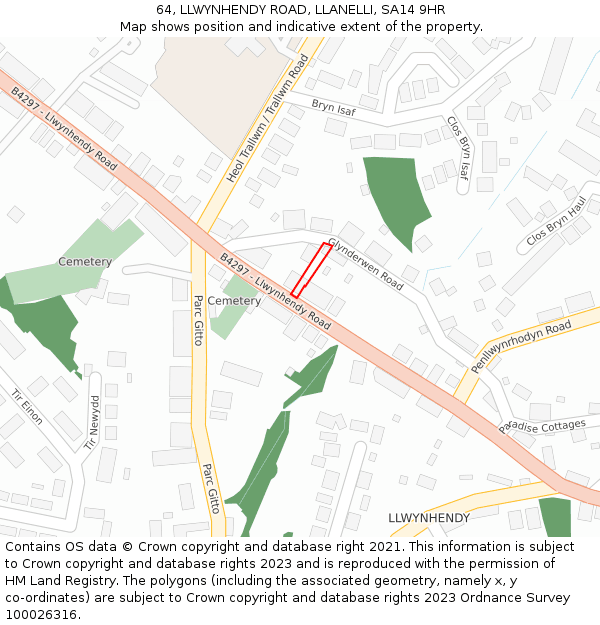 64, LLWYNHENDY ROAD, LLANELLI, SA14 9HR: Location map and indicative extent of plot