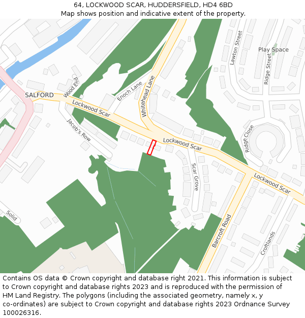 64, LOCKWOOD SCAR, HUDDERSFIELD, HD4 6BD: Location map and indicative extent of plot