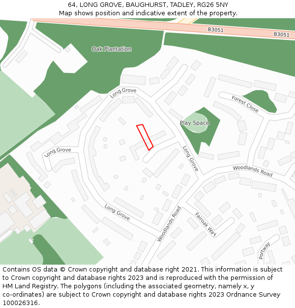 64, LONG GROVE, BAUGHURST, TADLEY, RG26 5NY: Location map and indicative extent of plot