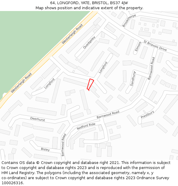 64, LONGFORD, YATE, BRISTOL, BS37 4JW: Location map and indicative extent of plot