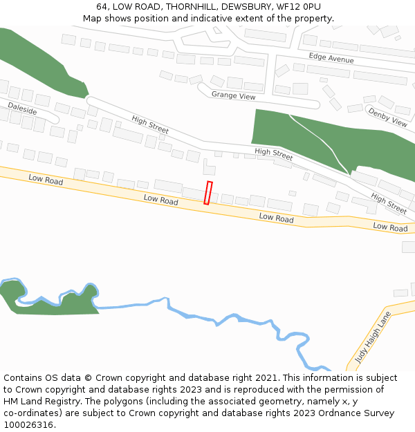 64, LOW ROAD, THORNHILL, DEWSBURY, WF12 0PU: Location map and indicative extent of plot