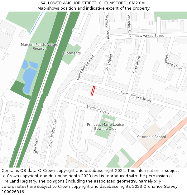 64, LOWER ANCHOR STREET, CHELMSFORD, CM2 0AU: Location map and indicative extent of plot