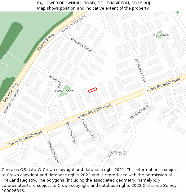 64, LOWER BROWNHILL ROAD, SOUTHAMPTON, SO16 9QJ: Location map and indicative extent of plot