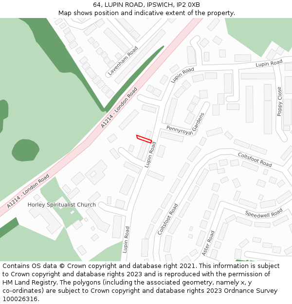 64, LUPIN ROAD, IPSWICH, IP2 0XB: Location map and indicative extent of plot