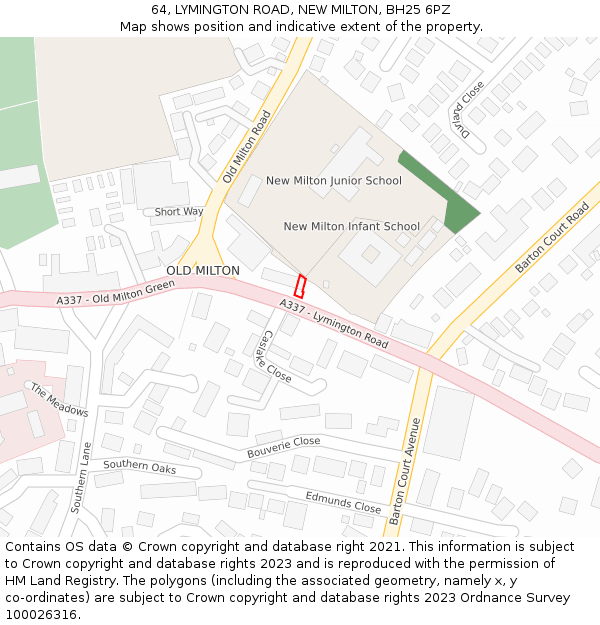 64, LYMINGTON ROAD, NEW MILTON, BH25 6PZ: Location map and indicative extent of plot