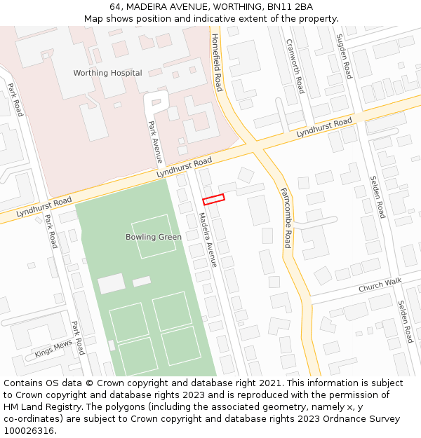64, MADEIRA AVENUE, WORTHING, BN11 2BA: Location map and indicative extent of plot