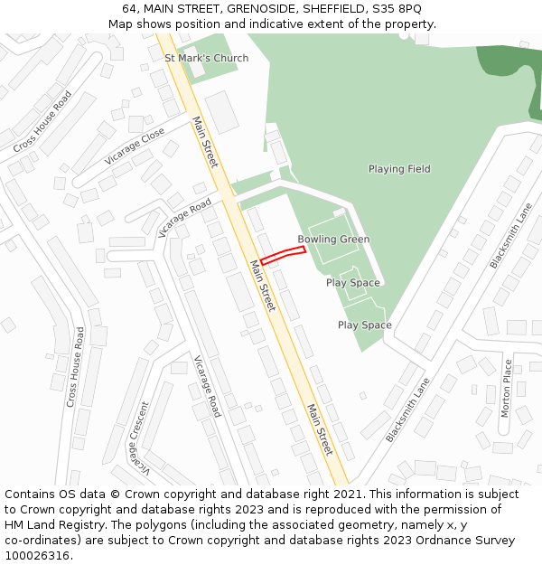 64, MAIN STREET, GRENOSIDE, SHEFFIELD, S35 8PQ: Location map and indicative extent of plot
