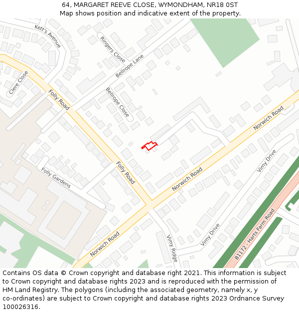 64, MARGARET REEVE CLOSE, WYMONDHAM, NR18 0ST: Location map and indicative extent of plot