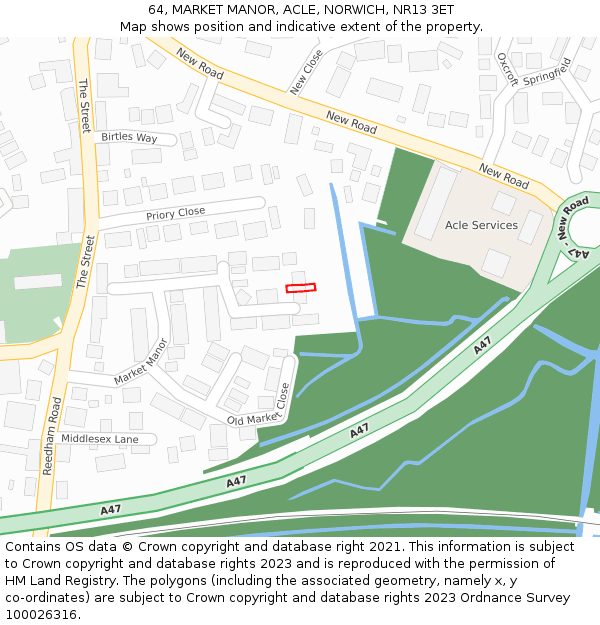 64, MARKET MANOR, ACLE, NORWICH, NR13 3ET: Location map and indicative extent of plot
