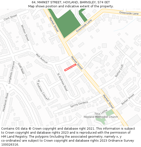 64, MARKET STREET, HOYLAND, BARNSLEY, S74 0ET: Location map and indicative extent of plot
