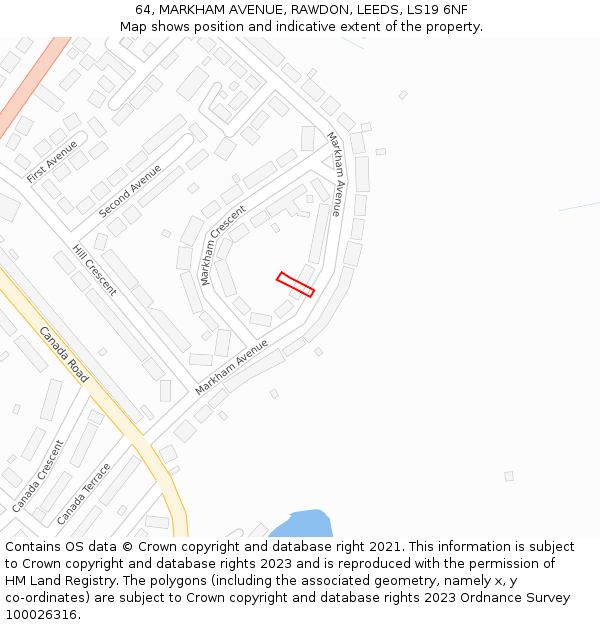 64, MARKHAM AVENUE, RAWDON, LEEDS, LS19 6NF: Location map and indicative extent of plot