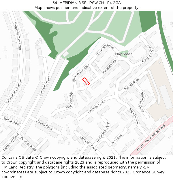 64, MERIDIAN RISE, IPSWICH, IP4 2GA: Location map and indicative extent of plot