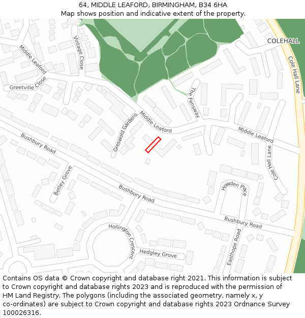 64, MIDDLE LEAFORD, BIRMINGHAM, B34 6HA: Location map and indicative extent of plot