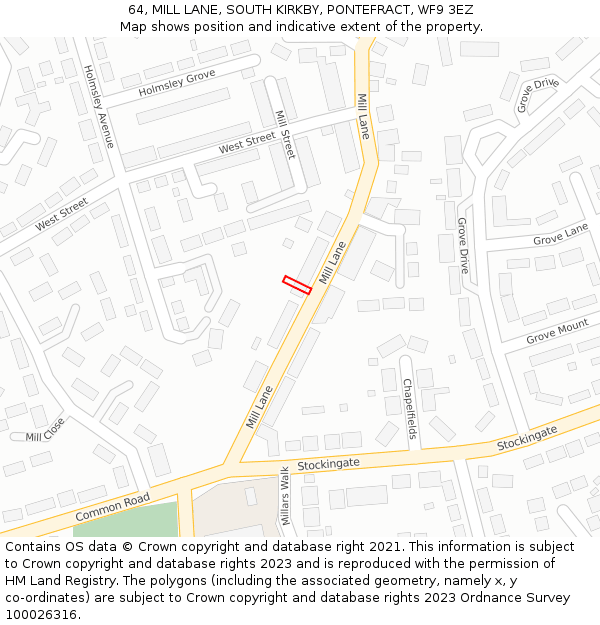 64, MILL LANE, SOUTH KIRKBY, PONTEFRACT, WF9 3EZ: Location map and indicative extent of plot